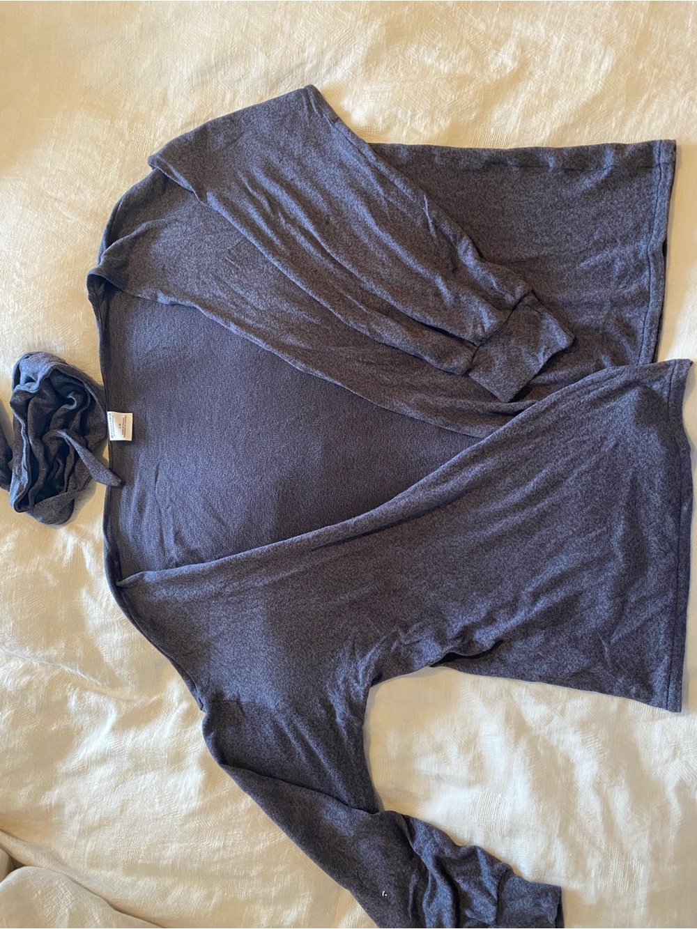 Encircled Puff Sleeve Cardigan With Belt in Heathered Slate